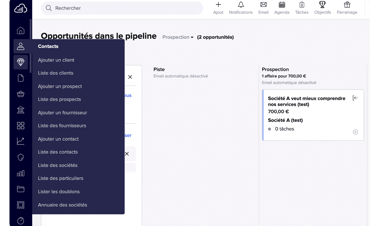 interface utilisateur sellsy