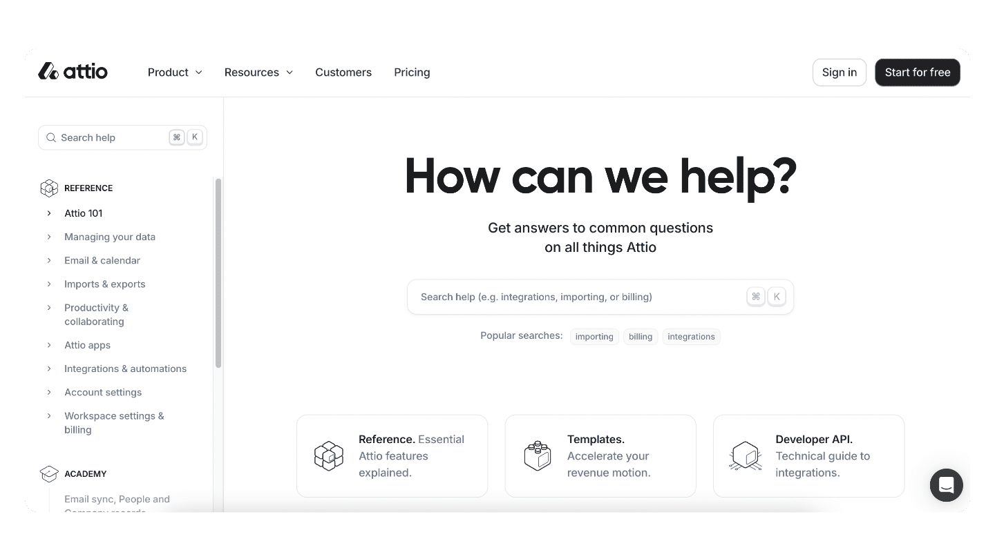 support documentation attio crm